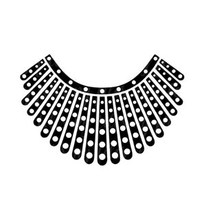 May include: Black and white illustration of a judge's collar, also known as a judicial collar or a RBG collar.
