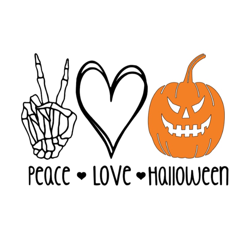 Peace Love Halloween SVG – Spooky Skeleton, Pumpkin Design (digital ...