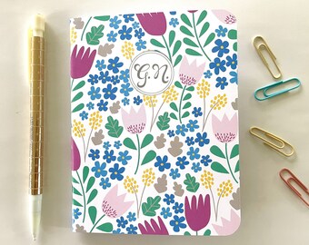 Personalized Pocket Notebook, Bright Floral Custom Notebook