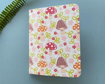 Kawaii Mushroom Print Pocket Notebook, Handmade Journal