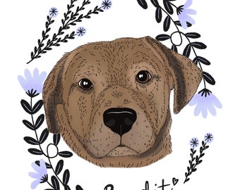 Custom Pet Portrait Illustration, 8x10 Personalized Portrait