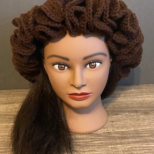 Black Crochet Ruffle Hat - Etsy