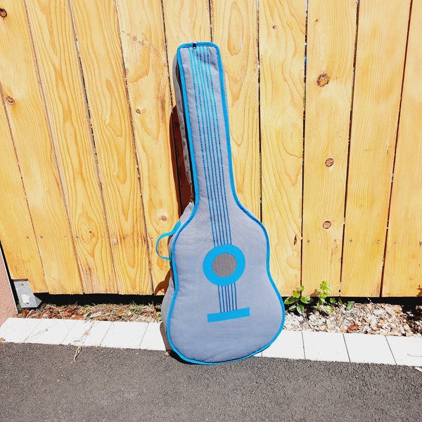 housse de guitare classique de taille 4/4,  matelassée, modèle " GUITARE", gris anthracite et bleu canard