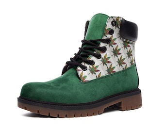 LUMLifeArt Green Leaf Casual Leather Lightweight boots TB