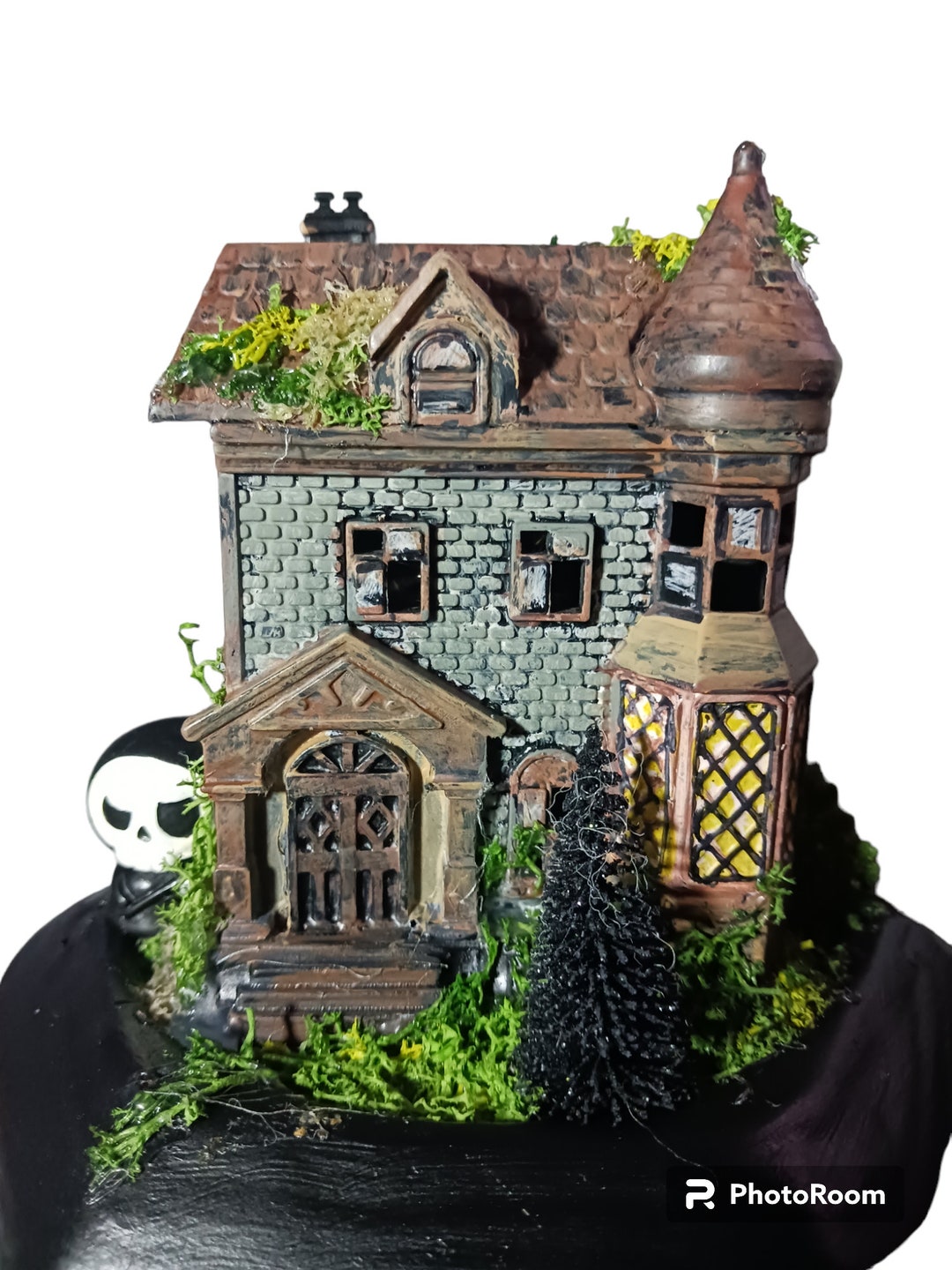 Handmade Pedestal Style Light up Haunted House Halloween Tabletop Decor ...
