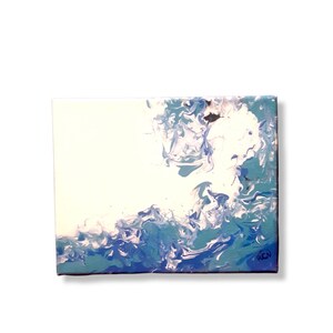 8 in x 10 in Blue and White Abstract Wave Painting on Canvas