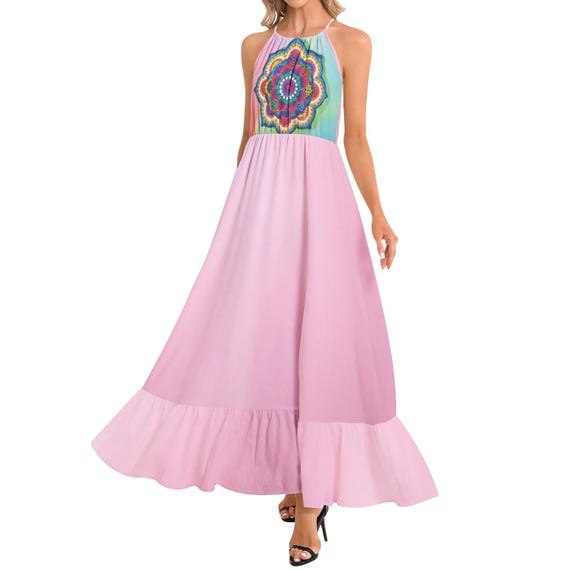 rainbow halter maxi dress 70s Halter Maxi Dress | S