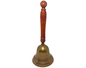 Vintage Etched Brass Hand Bell with Wooden Handle