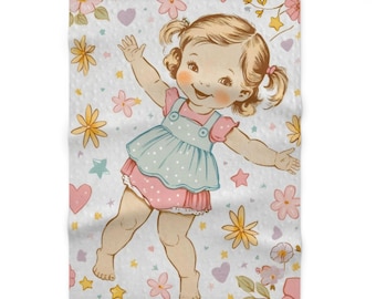 Vintage babydeken met bloemen, zachte fleece babydeken, kraamcadeau