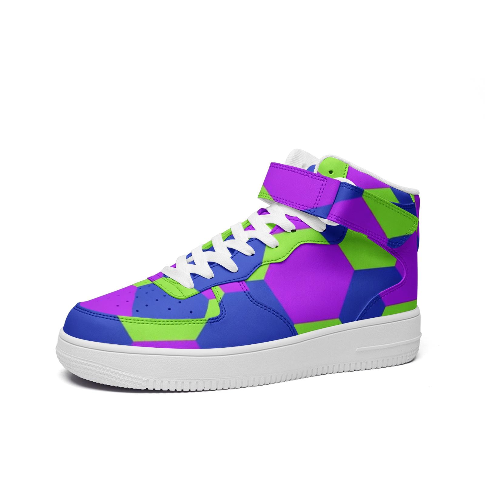 LUMLifeArt Unisex "NiOr's" Neon Geometric High Top Leather Sneakers