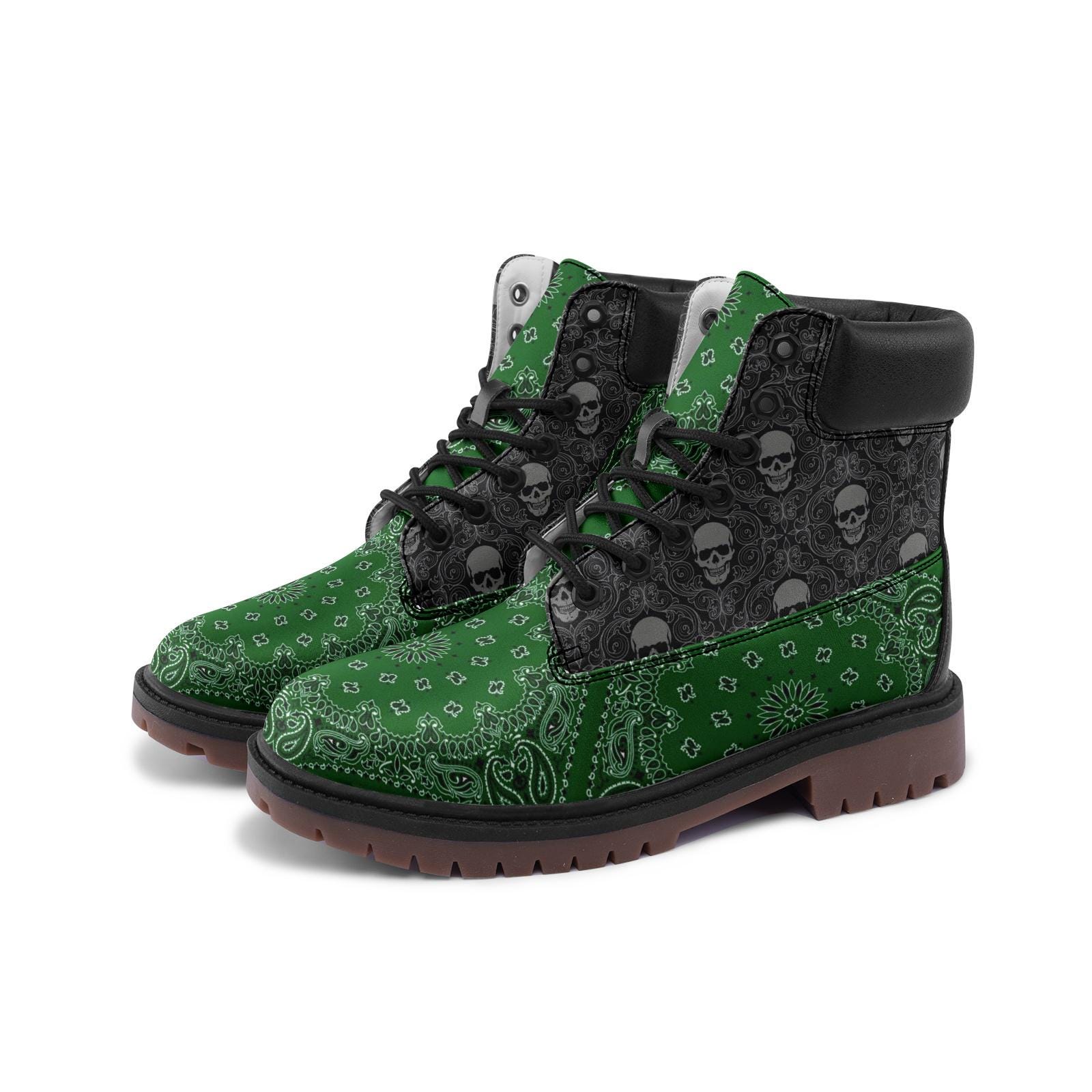 LUMLifeArt Green and Black Skull Bandana Premium Lightweight Leather Chukka Boots