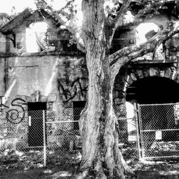 Black and White Photography Prints of an Abandoned Building in Newport, RI