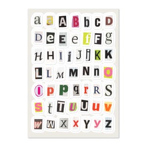 Hoja de calcomanías con letras pequeñas de Ransom / Letras del alfabeto recortadas para revistas / Suministros para diarios basura y álbumes de recortes / Calcomanías geniales de Pinterest para chicas