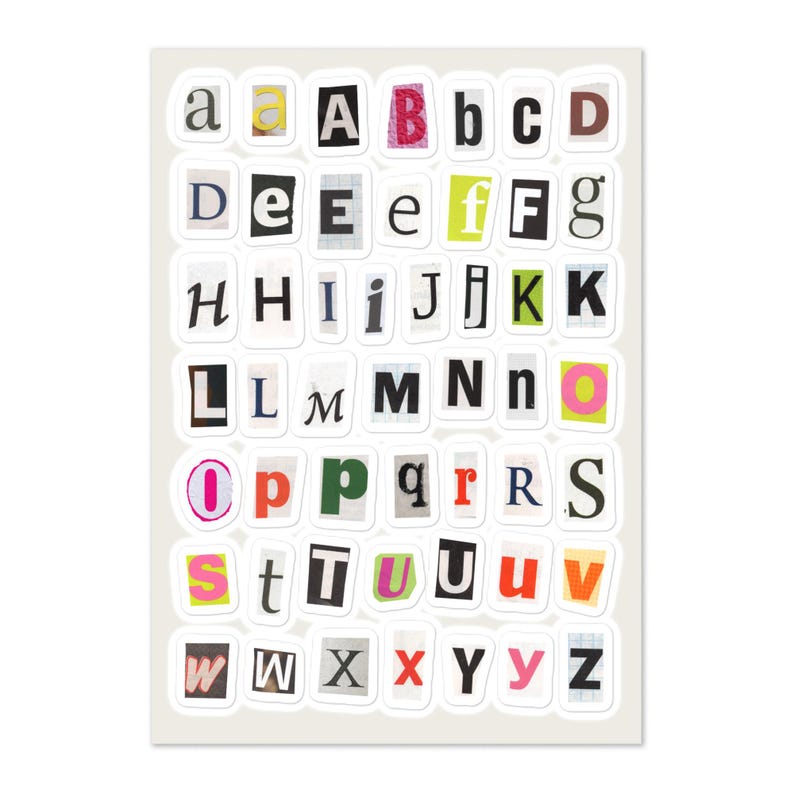 Pinterest Ransom Letters Ransom Mini Letter Sticker Sheet / Magazine Alphabet Letter Cut Out ...