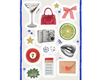 Foglio di adesivi Happy Hour / Forniture per scrapbooking e diario spazzatura / Adesivi Pinterest per ragazze fantastiche / Adesivi per planner ispirati ai viaggi