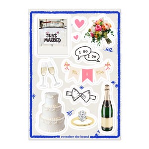 Stickervel trouwdag / Trendy bruiloftjunkjournaling / Esthetische bruiloftplannerstickers / Cadeau-idee voor bruid / Scrapbookbenodigdheden