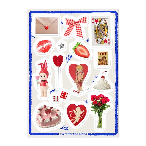 Cupid Cutie Valentine's Sticker Sheet / Junk Journaling & Scrapbook Supplies / Cool Girl Pinterest Stickers / Planner Stickers