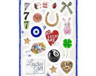 Lucky Girl Sticker Sheet / Junk Journaling & Scrapbook Supplies / Cool Girl Pinterest Stickers / Luck and Manifestation Vision Board