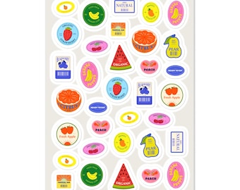 Fresh Produce Sticker Sheet / Junk Journaling & Scrapbook Supplies / Cool Girl Pinterest Stickers / Fruit and Vegetable Label Stickers