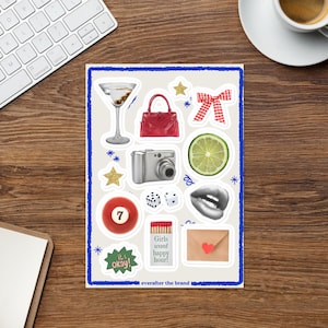 Happy Hour Sticker Sheet / Aesthetic Bullet Journal & Scrapbook Decor for 2024 Resolutions / Travel Inspired Planner Stickers
