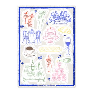 Folha de adesivos para rabiscos de café francês / Suprimentos para diário e scrapbook / Adesivos de garotas legais do Pinterest / Adesivos de planejador inspirados em viagens