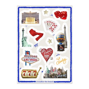 Foglio di adesivi Lucky in Vegas / Forniture per scrapbooking e diari spazzatura / Adesivi Cool Girl Pinterest / Adesivi per planner ispirati ai viaggi