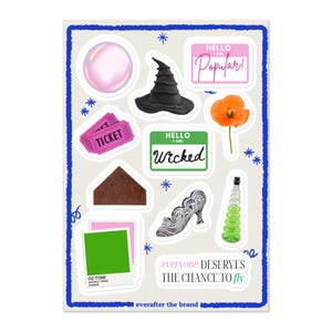 Stickervel boze heks theaterkind / Junkjournaling en plakboekbenodigdheden / Cool Broadway Girl Pinterest-stickers / Elphaba en Glinda
