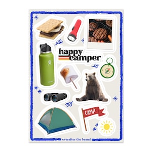 Feuille d'autocollants Happy Camper / Journalisation esthétique indésirable / Stickers Pinterest fille cool / Fournitures de scrapbooking inspirées du voyage