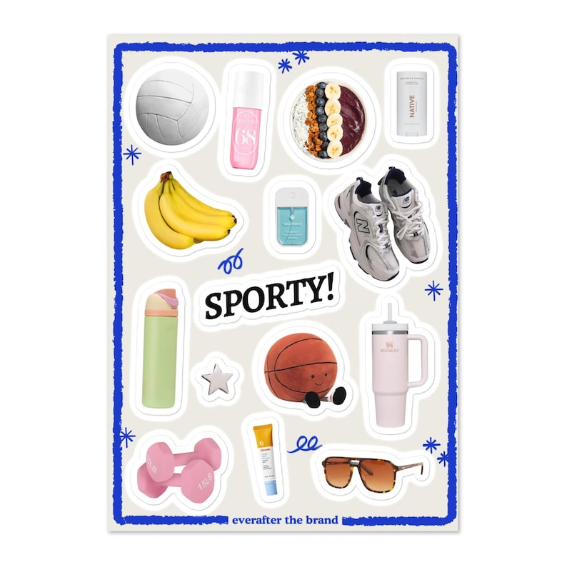 Sporty Girl Sticker Sheet / Wellness Planner Stickers / Junk Journaling & Scrapbook Supplies / Cool Girl Pinterest Stickers / Hot Girl Walk