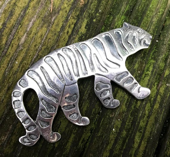 sterling silver tiger brooch - image 1