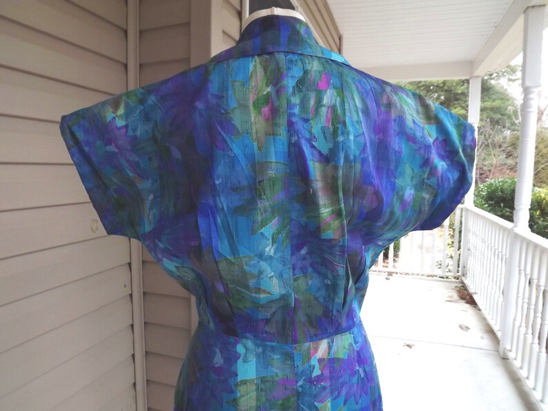 circa 1960 watercolor print silk dress 40-26-39
