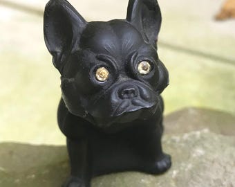 Antique 1930s Westmoreland Black Satin Glass French Bulldog