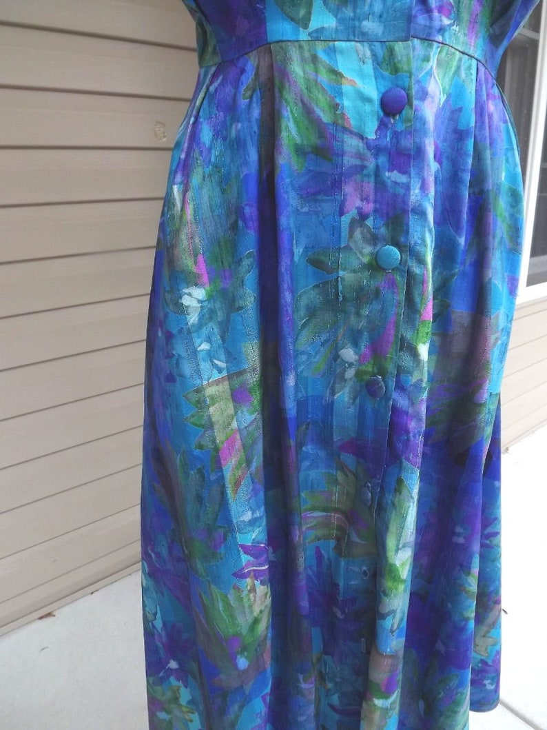 circa 1960 watercolor print silk dress 40-26-39