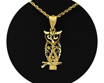 Perched Wisdom Owl Animal Charm Studs Stamping Stud Earrings in 14k Yellow Gold Perched Wisdom Owl Animal Charm Studs Stamping Stud Earrings in 14k Yellow Gold