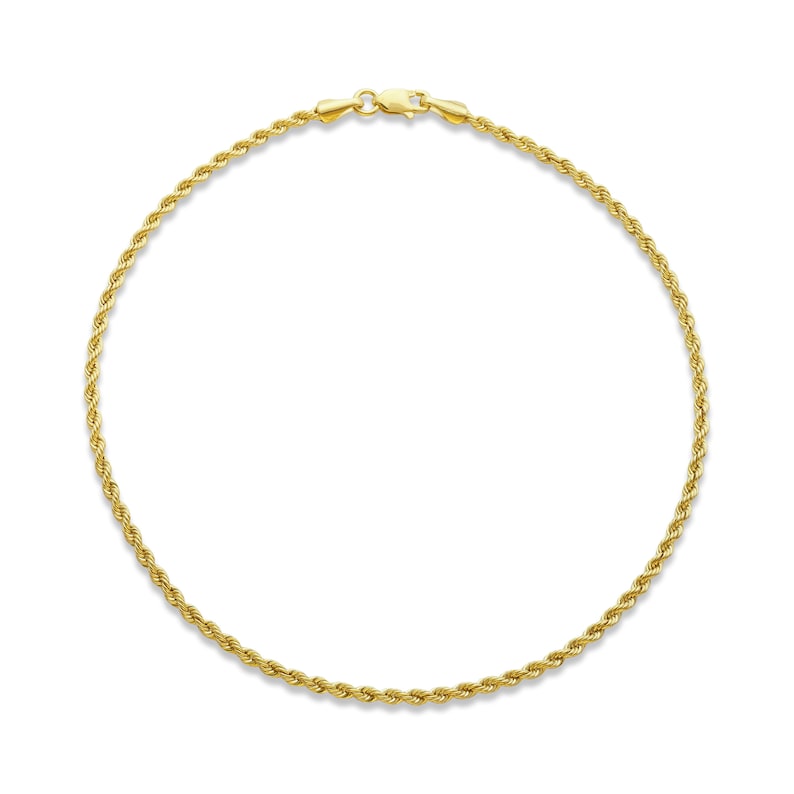 LoveBling 10k Yellow Gold 2mm Diamond Cut Rope Chain Anklet with Lobster Lock 10