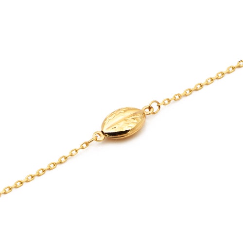 Real 10K Yellow Gold .50mm Diamond Cut Rolo Chain with 5 Oval Bead pendants Anklet Adjustable 9