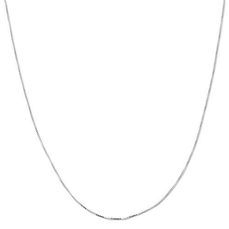 LOVEBLING 10K White Gold 0.40mm Liteweight Box Chain Necklace with Spring Clasp
