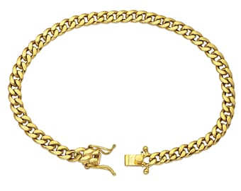 May include: A gold curb chain bracelet with a lobster clasp.