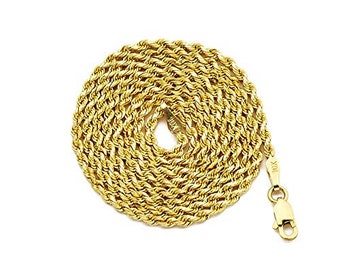 LoveBling 10k Yellow Gold 2mm Diamond Cut Rope Chain Necklace (16 to 30 inch)