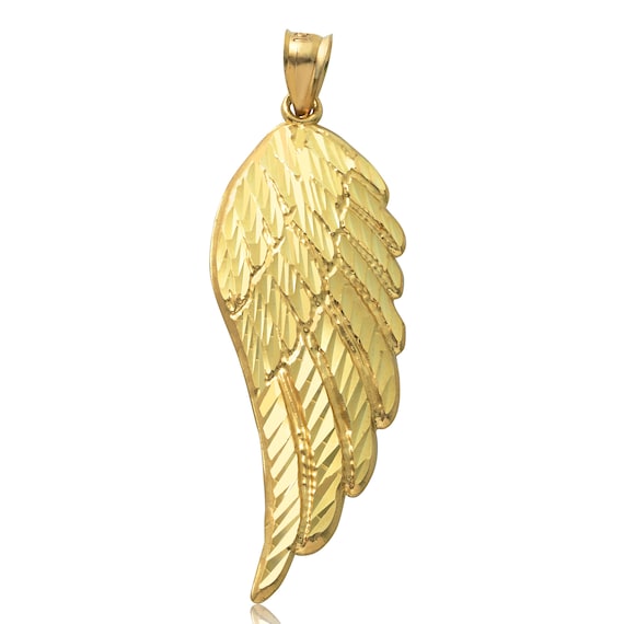 Diamond-Cut Angel Wing Pendant Charm Real 10K Yellow Gold ALL SIZES 