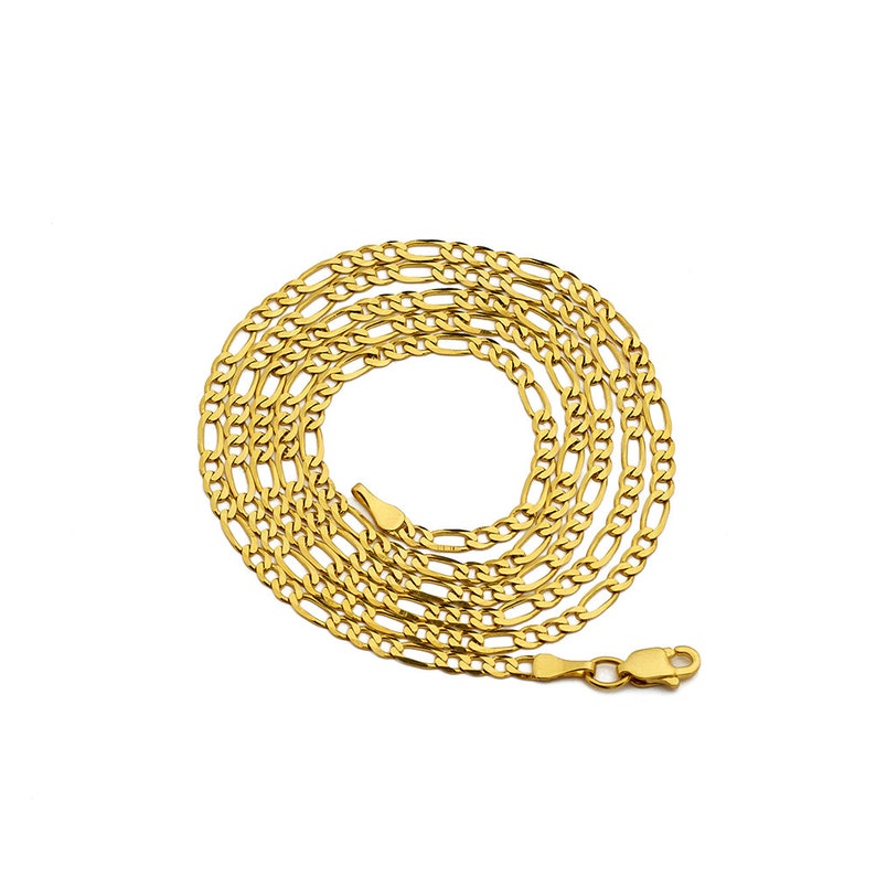 Available in 16 to 24 inches 10K Yellow Gold 2mm Solid Figaro Chain Necklace