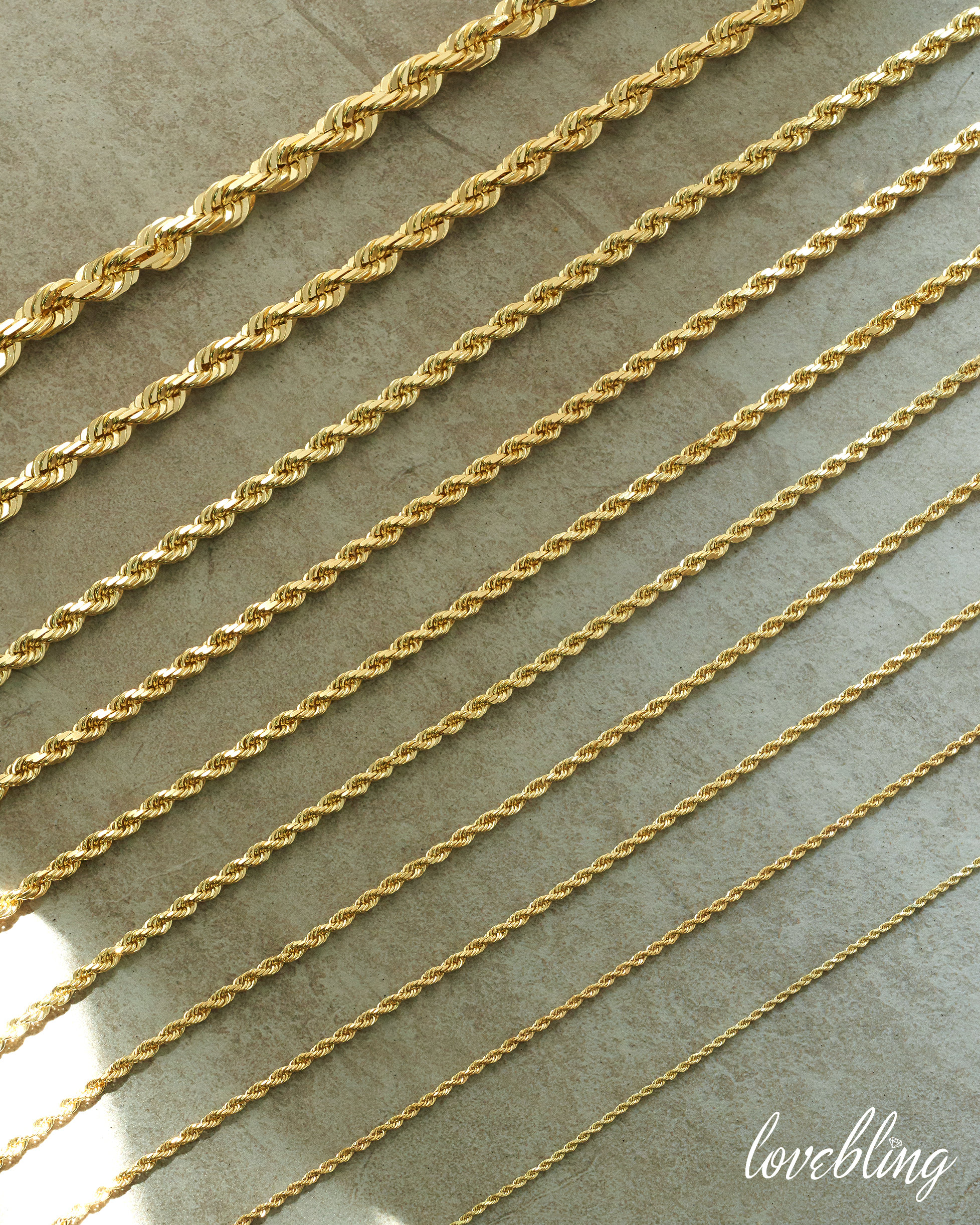 10K Yellow Gold Diamond Cut Rope Chain Necklace With Lobster Lock (2mm ...