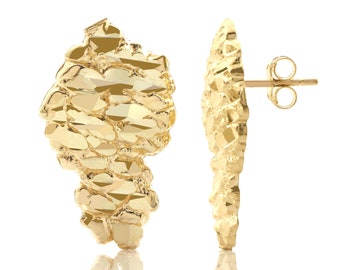 LoveBling 10K Yellow Gold Nugget Earrings (0.64" x 0.39")
