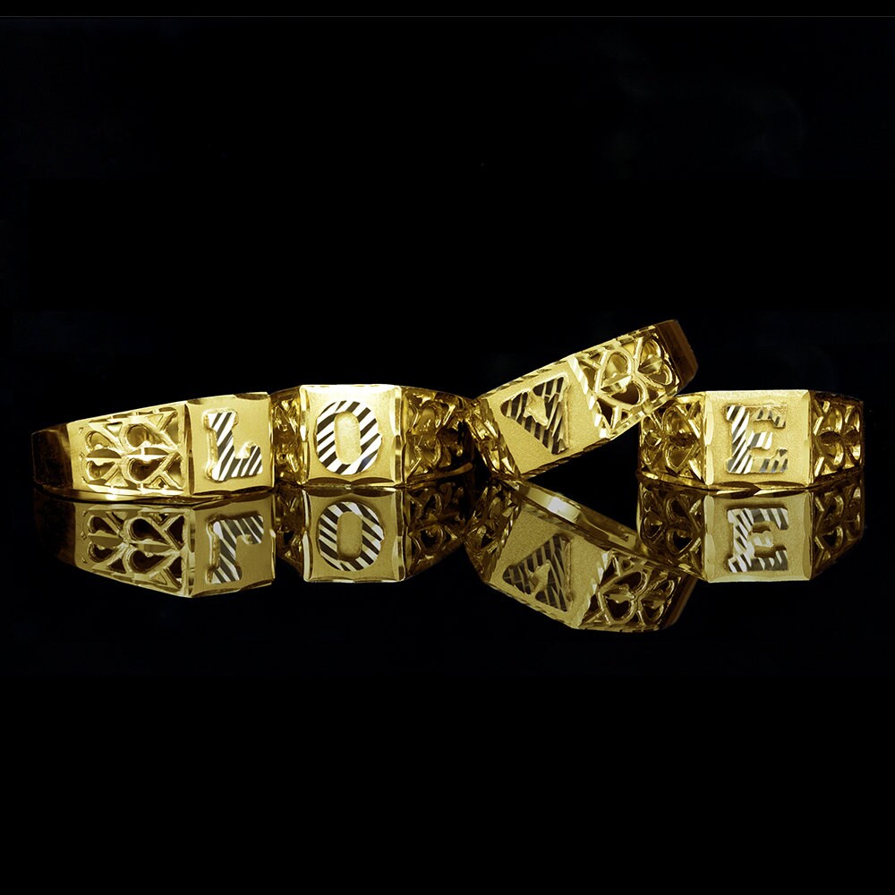 10K Yellow Gold Diamond Cut Ladies Alphabet Initial Ring, Block ...