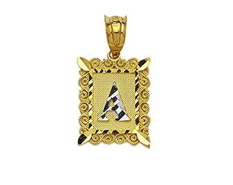 LOVEBLING 10K Two Tone Medium Block Initial Charm Pendant (A - Z)