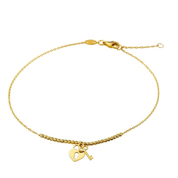 10K Yellow Gold Heart /& Key Charm