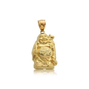LoveBling 10K Yellow Gold Happy Buddha Charm Pendant (1.50&quot; x 0.76&quot;)