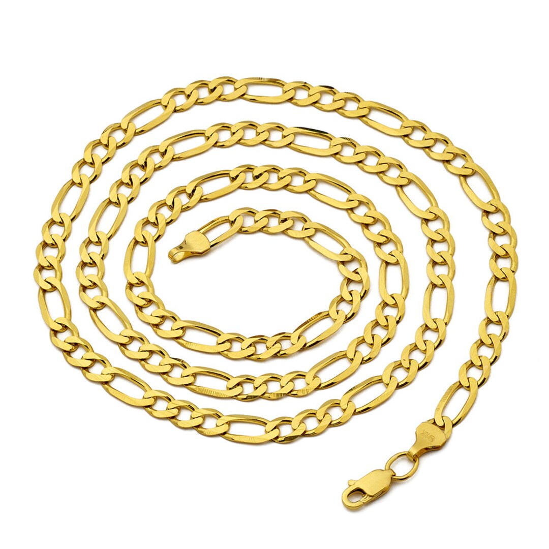 Lovebling 10K Yellow Gold 5.5mm Solid Figaro Chain Necklace 18 to 30