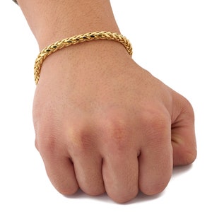LoveBling 10K Yellow Gold Palm Round Wheat Franco Chain Bracelet (2.5mm to 5mm width)