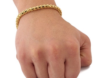 LoveBling 10K Yellow Gold Palm Round Wheat Franco Chain Bracelet (2.5mm to 5mm width)